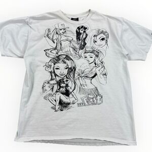 Lost Enterprises Shirt Men's Large White Sketched Girls Cartoon Vintage 90s Y2K